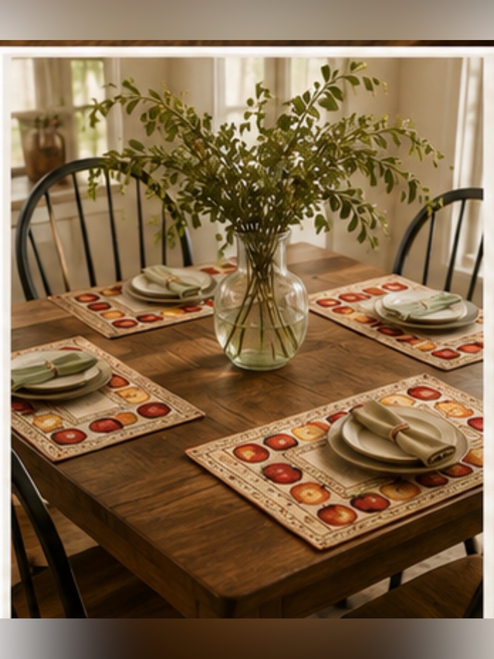 Vintage Apple Harvest Woven Tapestry Placemats Set of 4 | Farmhouse